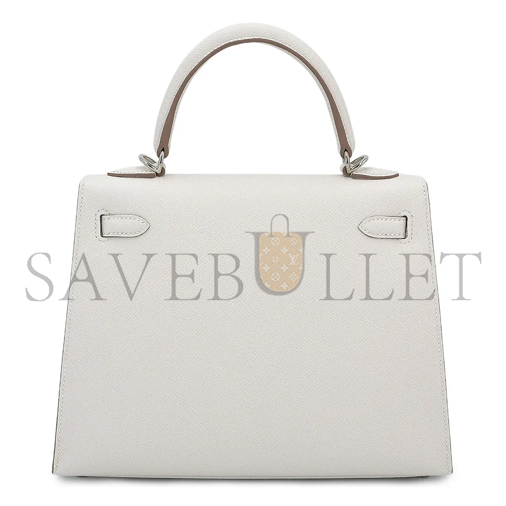 HERMÈS KELLY 25 MILK GRAY GRIS PALE EPSOM SILVER BUCKLE (25*17*7cm) 